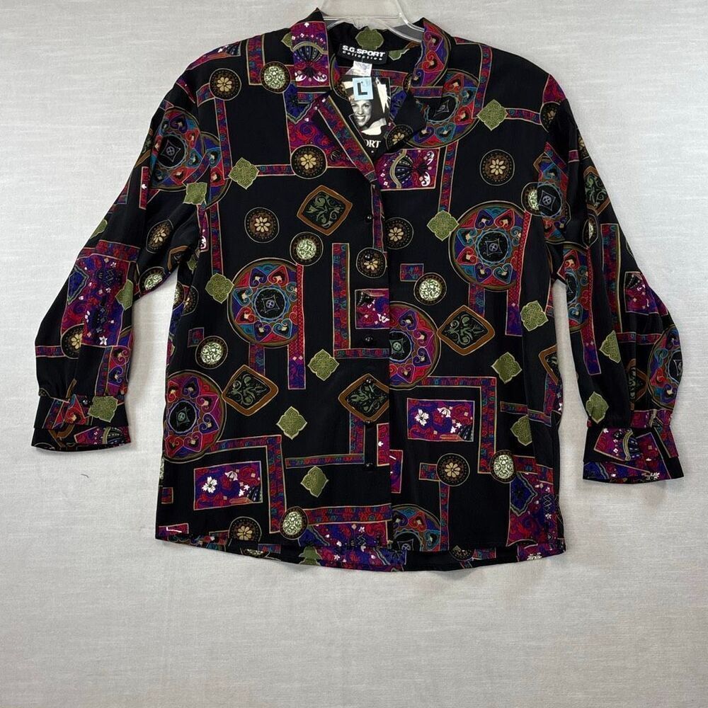 Vintage S.G. Sport Collection Women’s Size 14/16 Retro Geometric Print Blouse
